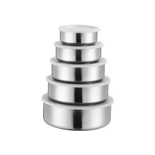 [29089]  S/Steel Bowl Set 5 pce with Plastic Lids