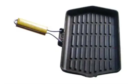[29291]  8 x 14" Rectangle Cast Iron Grillpan Wood Folding Handle