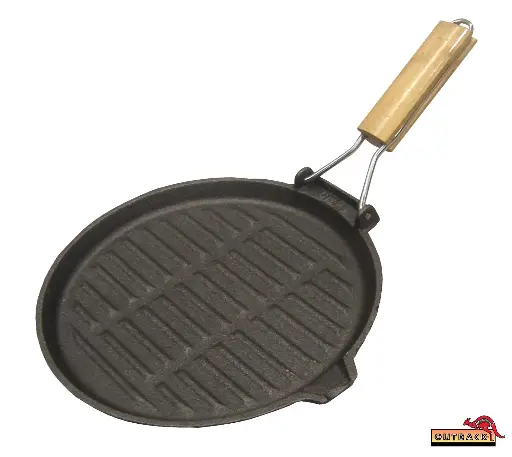 [29293]  10.5" Round Cast Iron Grillpan Wood Folding Handle