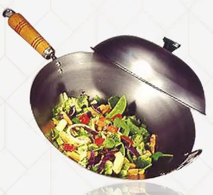 [29334]  Wok 14" Flat Bottom Spun Steel with Lid