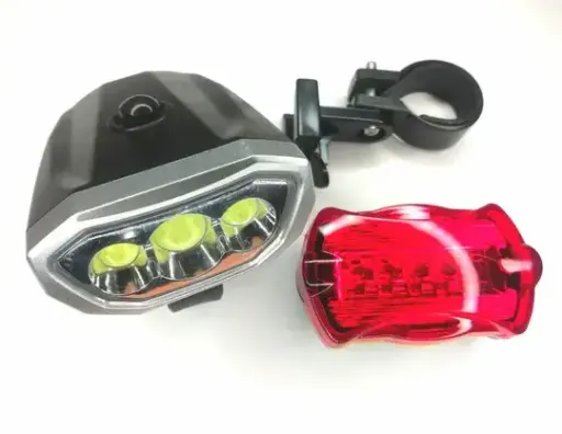 [36176]  Bike Light 3 COB LED Front + Rear 200 Lumen AAA Batt