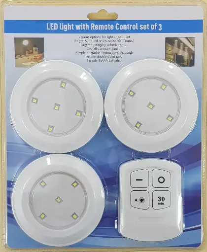 [36455]  3 LED Light with Remote Control 3 pack