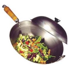 Wok 14&quot; Round Bottom Spun Steel with Lid