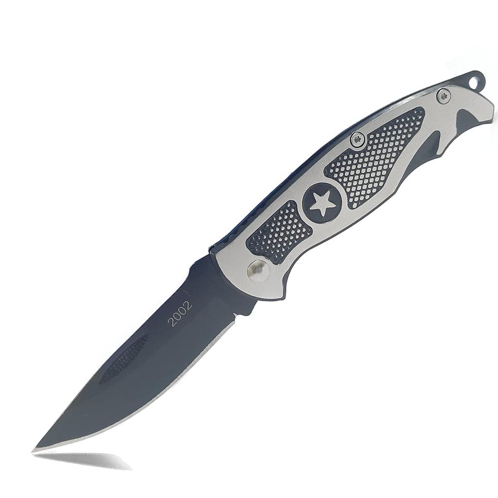 Folding Pocket Knife 6 cm Black Blade Star on Metal Handle