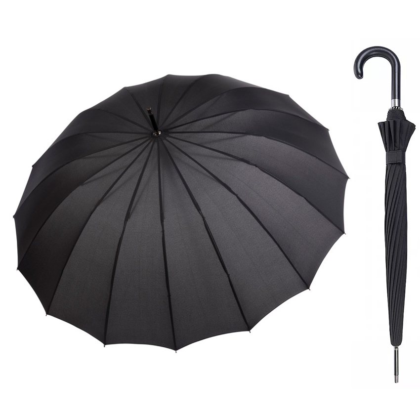 Large Black Umbrella Black Rubber Handle 16 Rib