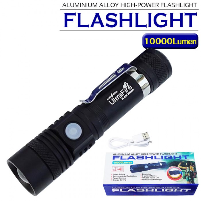 LED Torch Zoom Aluminium Alloy USB Rechargeable