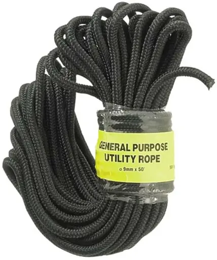 [41610]  9mm Black Nylon Utility Rope 50 Ft