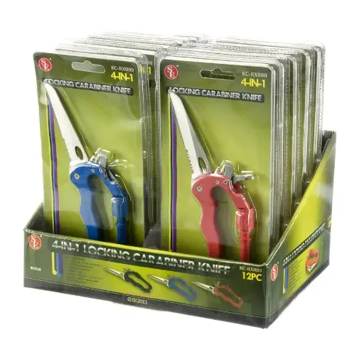 [43065-12]  4-IN-1 Carabiner With Lock Knife & Screwdriver Assorted Colours