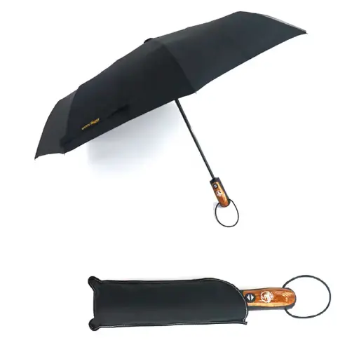 [45304]  Auto Folding Umbrella Black 8 Rib 97cm 33cm Folded