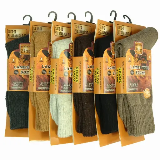 [05195-12] 12 x Merino Lambs Wool Socks Asstd Cols 35%/Wool 33/Poly 30/Cotton 2/Elastane